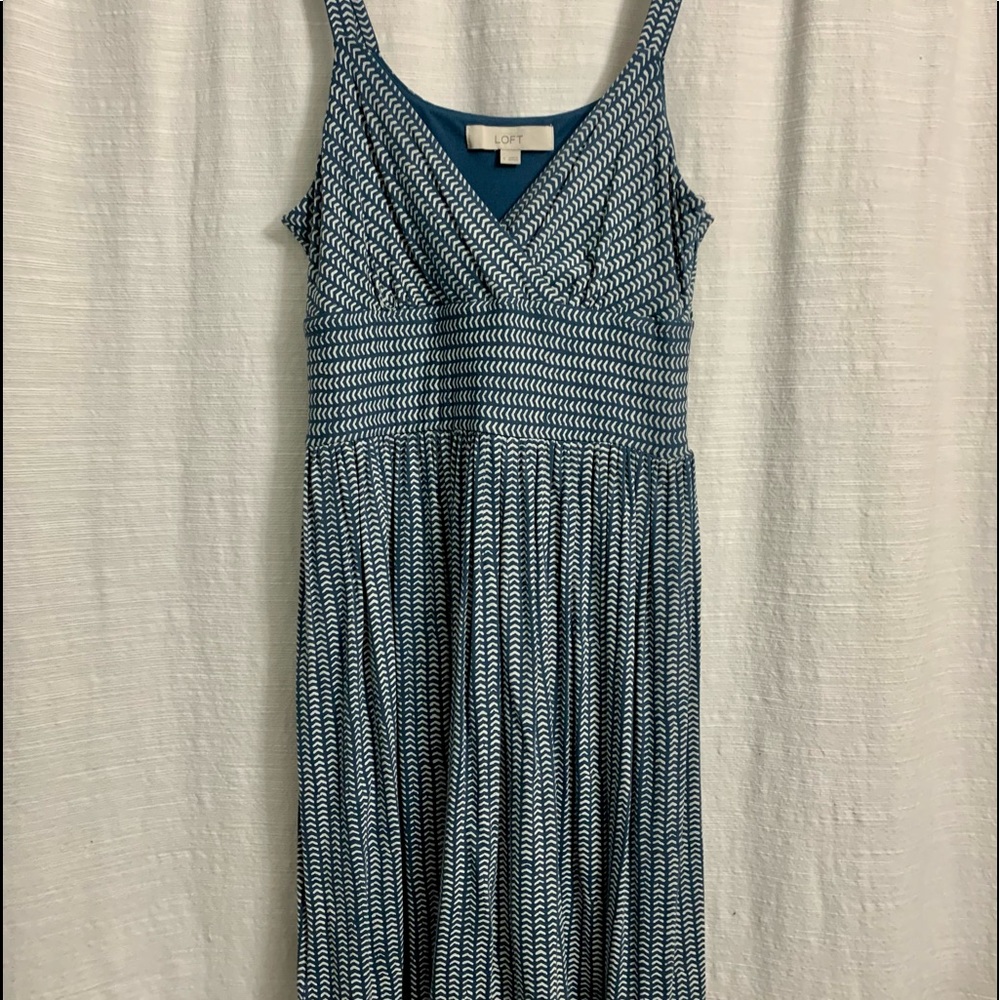 LOFT Teal Patterned Midi Knit Dress